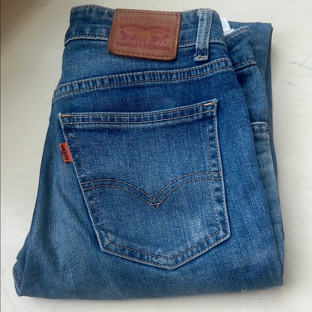 Levi's Blue Jeans with Distinctive V-Stitching and Leather Patch